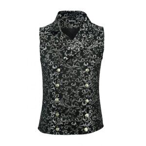 Men's Steampunk Double-Breasted Waistcoat Silver Vest Gothic Western-Reenactment